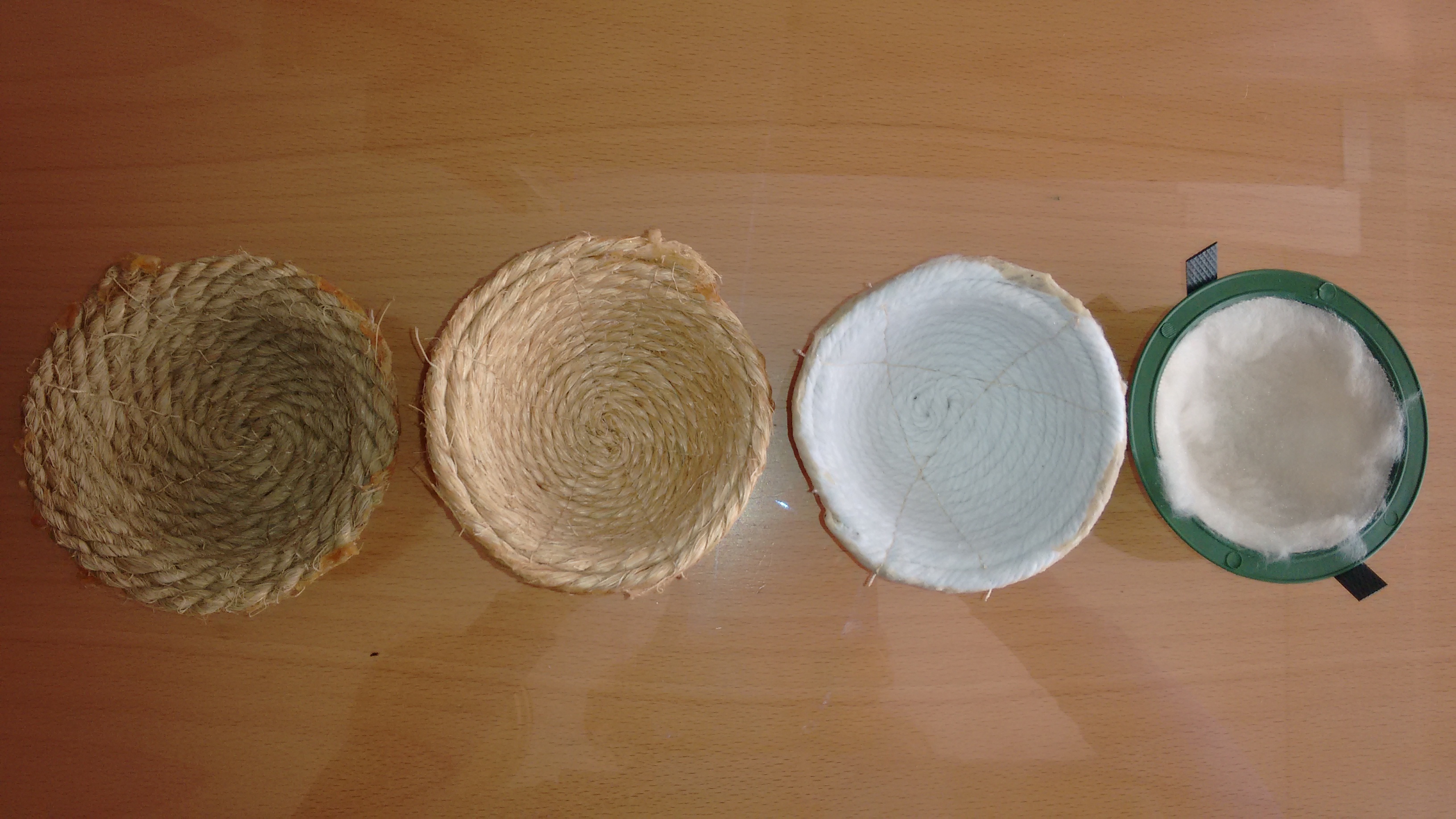 Nidos de esparto, pita, algodon, plastico con forro