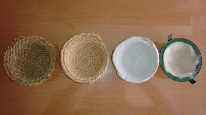 Nidos de esparto, pita, algodon, plastico con forro